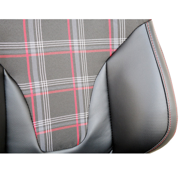 Simoni Racing x1 Individual Universal Plaid Check Tartan GT Jackie x1 Bucket Seat Black & Red inc Base Mounted Slide Runners