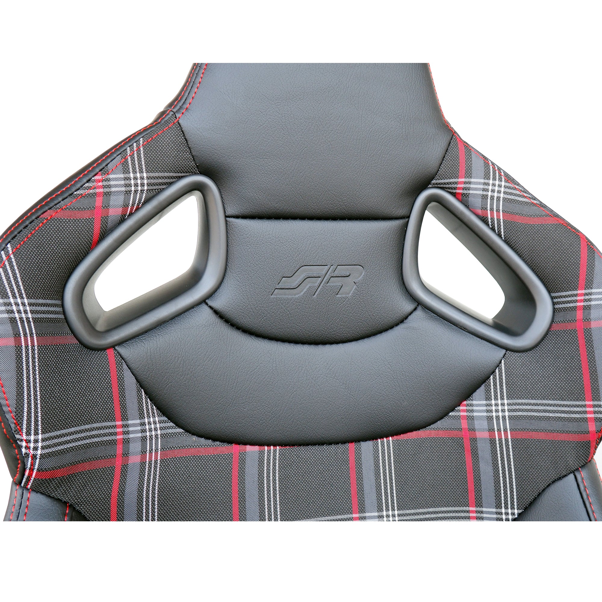 Simoni Racing Universal Plaid Check Tartan GT Jackie x1 Bucket Seat Black & Red inc Base Mounted Slide Runners