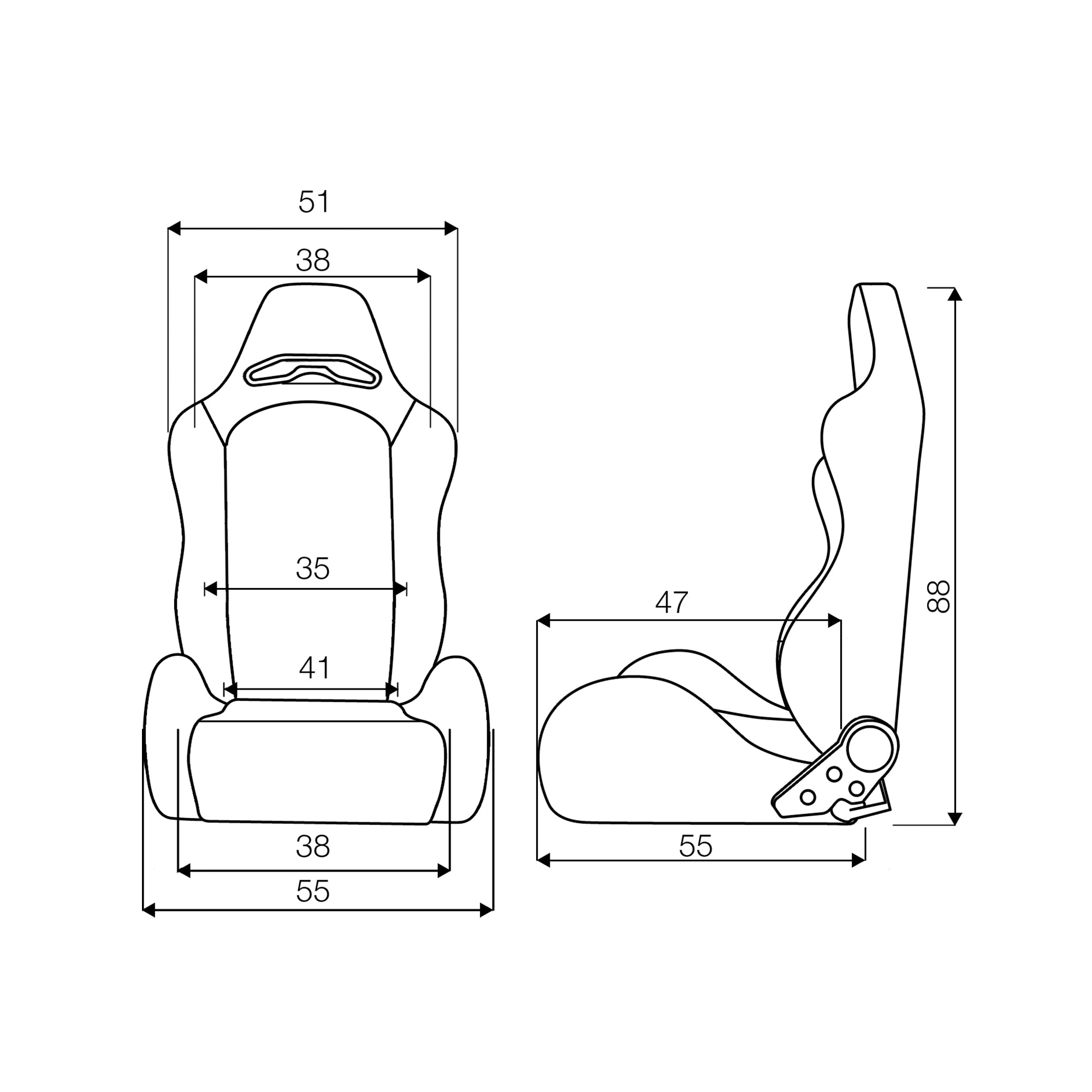 Simoni Racing x1 SRS/15 JIM Universal Quilted Diamond Stitch Reclining Sports Bucket Seat + Runners Black