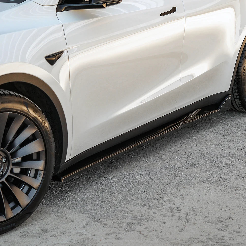 OW Side Skirts Extensions Trims Valance TESLA Model Y 2020-2025 Gloss Black ABS Plastic Screws On