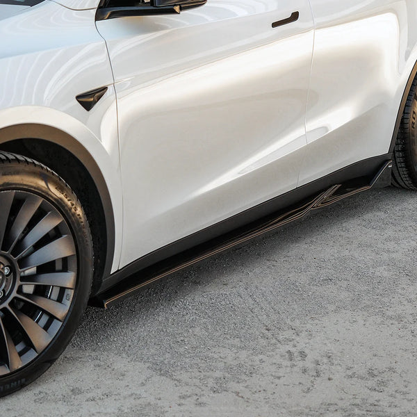 OW Side Skirts Extensions Trims Valance TESLA Model Y 2020-2025 Gloss Black ABS Plastic Screws On