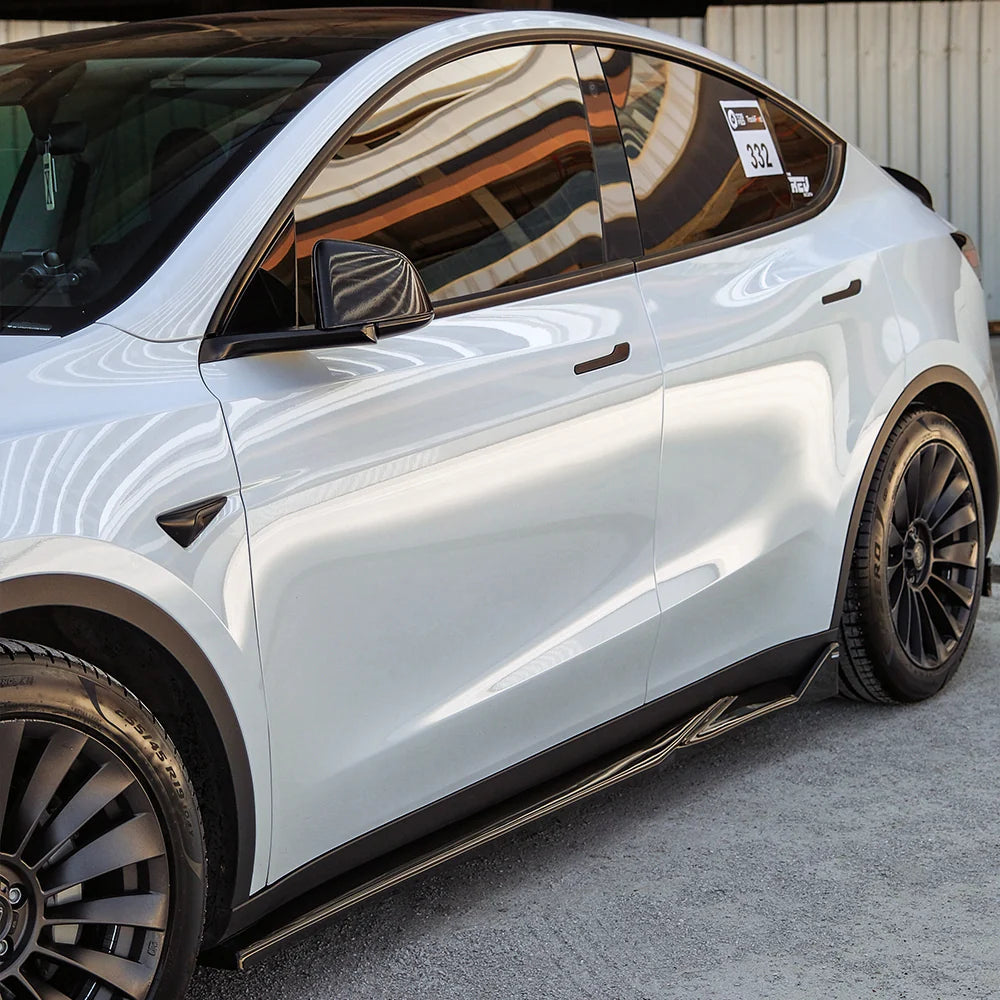 OW Side Skirts Extensions Trims Valance TESLA Model Y 2020-2025 Gloss Black ABS Plastic Screws On