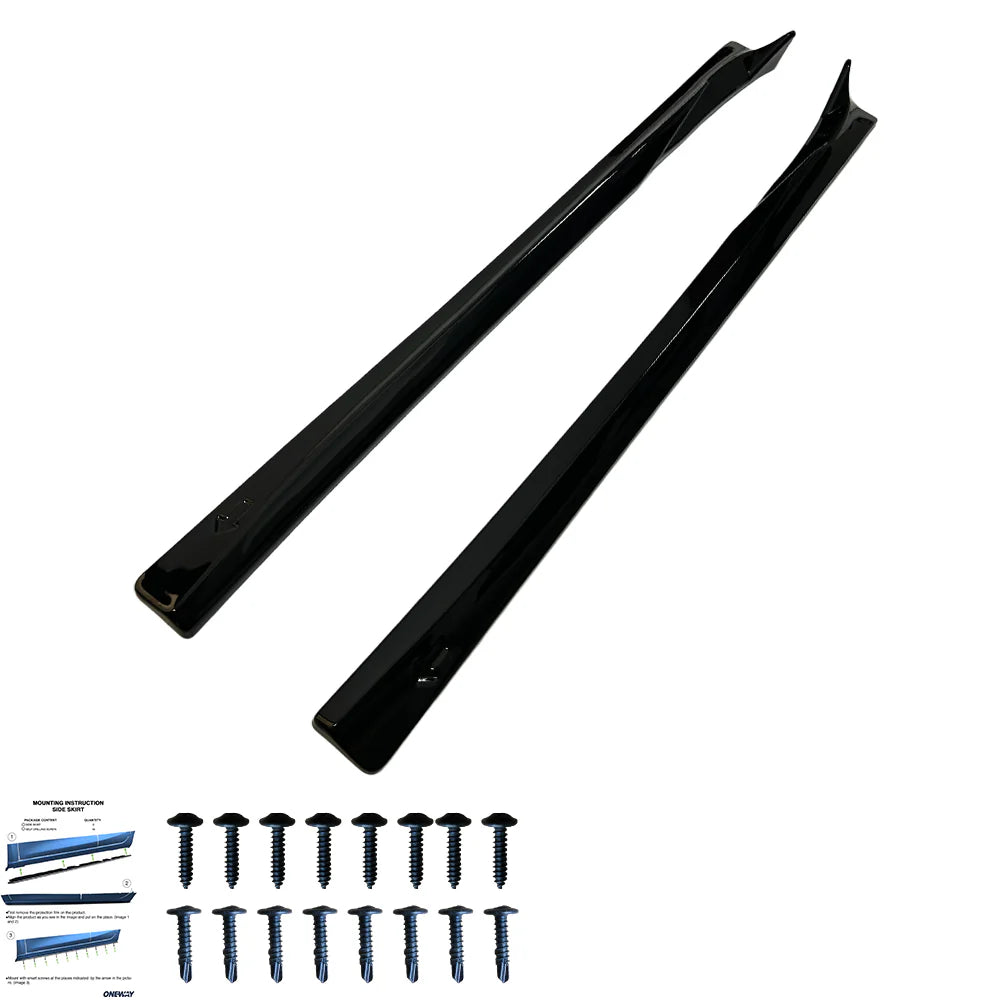 OW Side Skirts Extensions Trims Valance TESLA Model Y 2020-2025 Gloss Black ABS Plastic Screws On