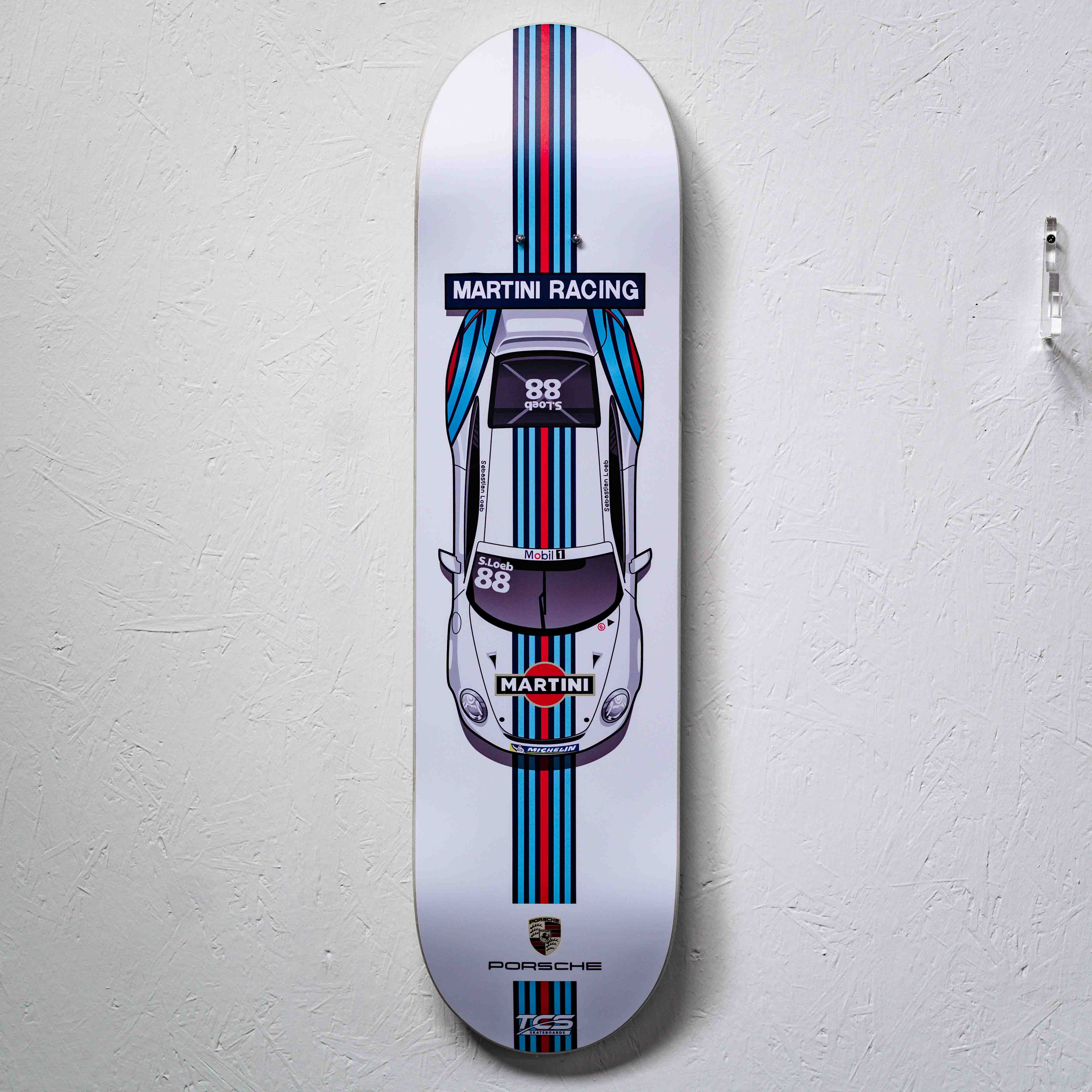 Martini-inspired Porsche Skate Deck Wall Art (Vertical)