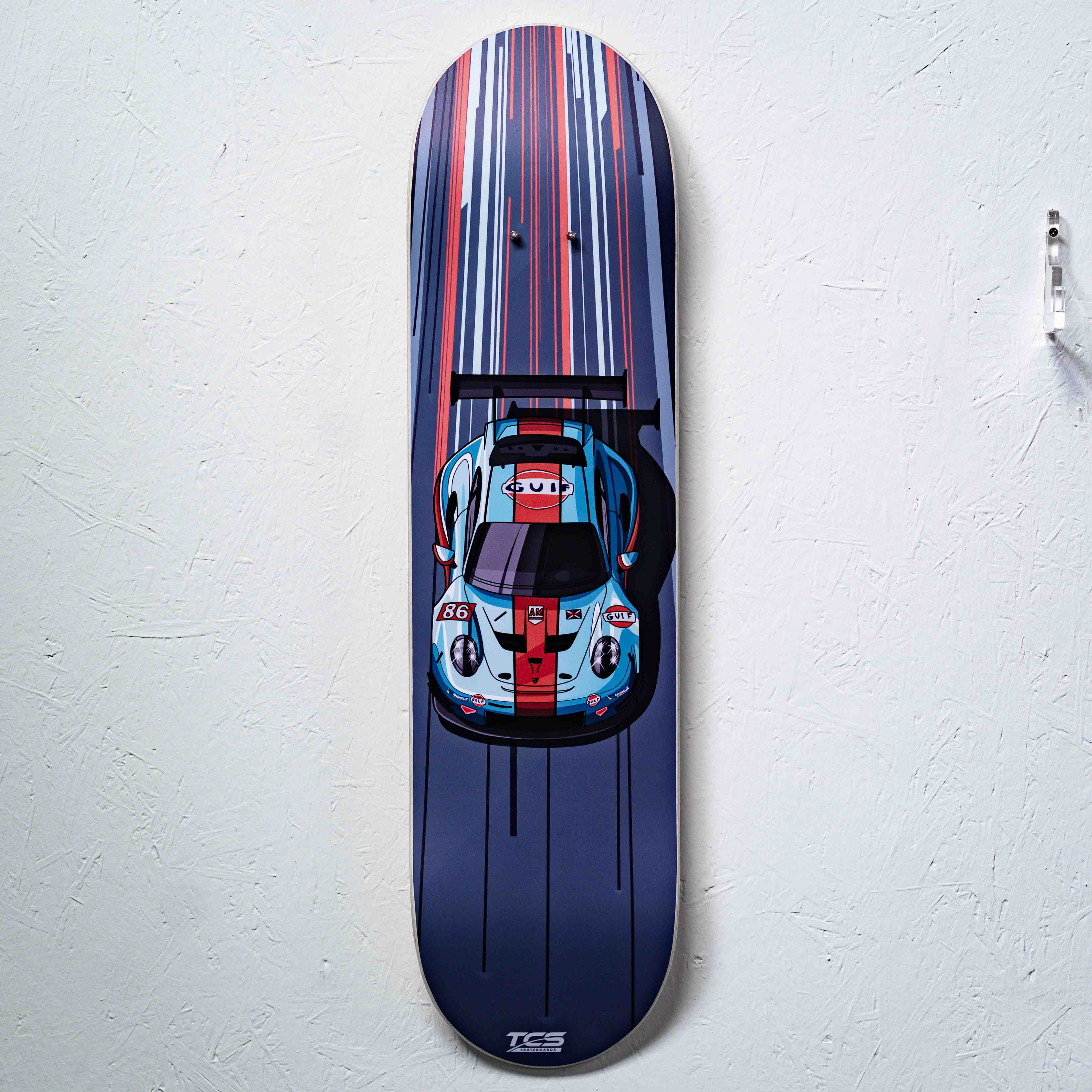 Gulf-inspired Porsche Skate Deck Wall Art (Vertical)