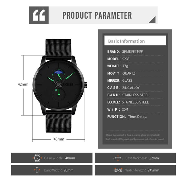 Skmei 9208 Men Quartz Watch Casual Simple Business Sports Watch for Men
