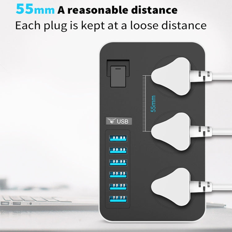 T09 3000W High Power Multi-Function Plug-in 3-Hole International Universal Jack + 6 USB Intelligent Charging