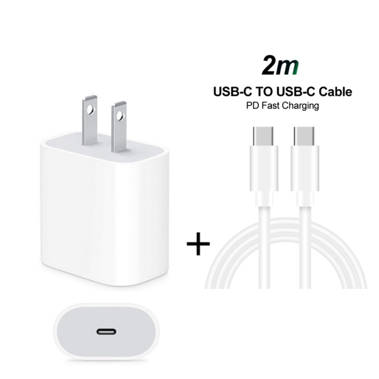 2 in 1 Single USB-C / Type-C Port Travel Charger + 3A PD 3.0 USB-C / Type-C to USB-C / Type-C Fast Charge Data Cable Set, Cable Length: 2m, 18W 2m