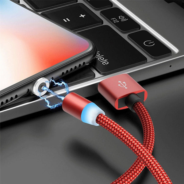 2 in 1 USB to 8 Pin + Micro USB Magnetic Metal Interface Nylon Braided Charging Cable, Length: 1m, 1m