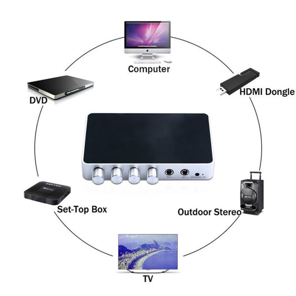 KM200 Portable Digital Stereo Audio Echo System Machine HDMI Karaoke Mixer Amplifier 4K/2K TV PC Home Theater