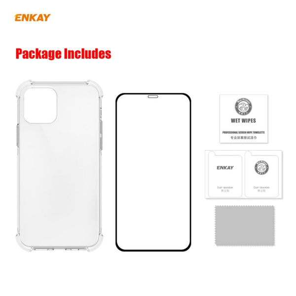 Hat-Prince ENKAY 2 in 1 Clear TPU Soft Case Shockproof Cover + 0.26mm 9H 2.5D Full Glue Full Coverage Tempered Glass Protector Film, For iPhone 12 mini, For iPhone 12 / 12 Pro, For iPhone 12 Pro Max