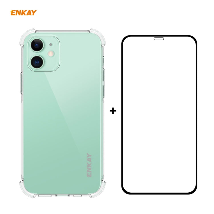 Hat-Prince ENKAY 2 in 1 Clear TPU Soft Case Shockproof Cover + 0.26mm 9H 2.5D Full Glue Full Coverage Tempered Glass Protector Film, For iPhone 12 mini, For iPhone 12 / 12 Pro, For iPhone 12 Pro Max