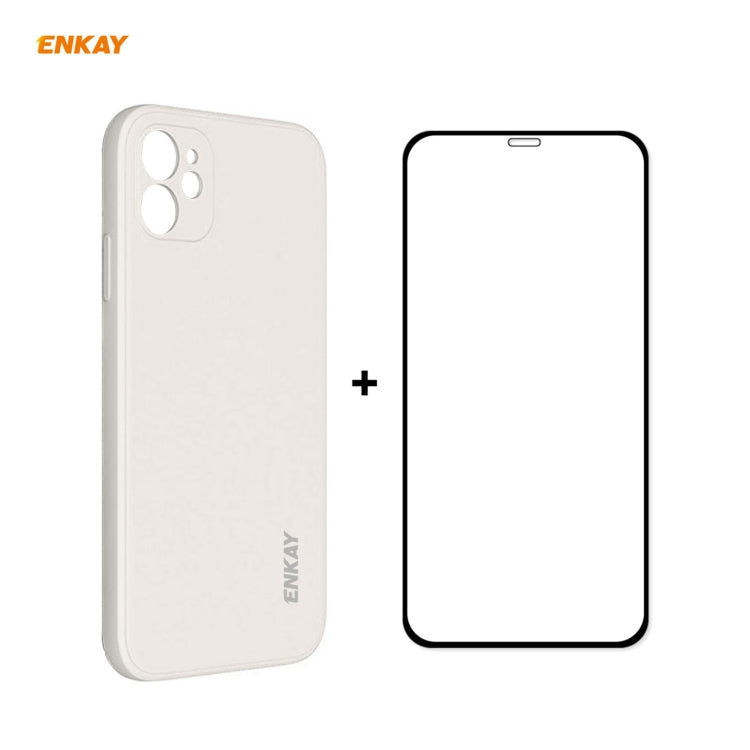 For iPhone 12 Hat-Prince ENKAY ENK-PC0682 Liquid Silicone Straight Edge Shockproof Case + 0.26mm 9H 2.5D Full Glue Tempered Glass Film, For iPhone 12
