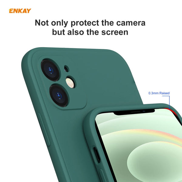 For iPhone 12 Hat-Prince ENKAY ENK-PC0682 Liquid Silicone Straight Edge Shockproof Case + 0.26mm 9H 2.5D Full Glue Tempered Glass Film, For iPhone 12