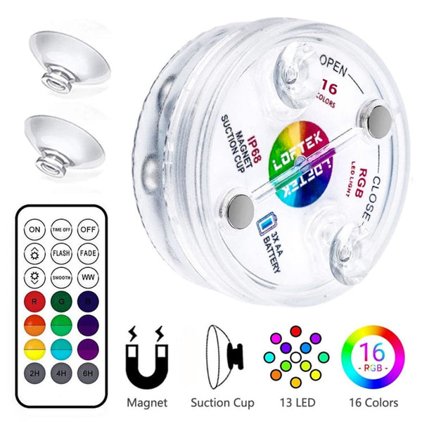 16 Colors 13 LEDs Underwater Light Swimming Pool Diving Light Dimmable Suction Cup Underwater Lamp