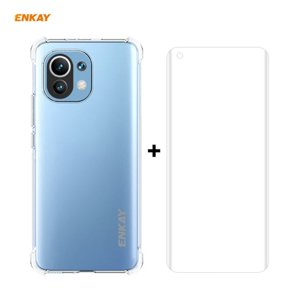 Hat-Prince ENKAY Clear TPU Shockproof Case Soft Anti-slip Cover + 3D Full Screen PET Curved Hot Bending HD Screen Protector Soft Film, Support Fingerprint Unlock