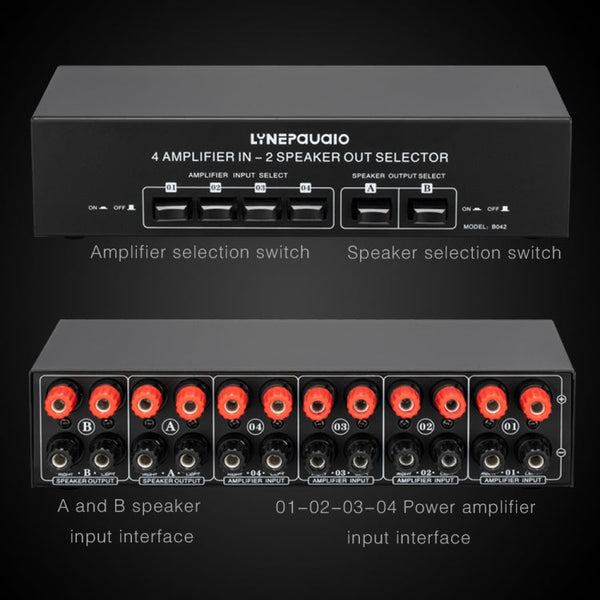 4 Input 2 Output Power Amplifier And Speaker Switcher Speaker Switch Splitter Comparator 300W Per Channel Without Loss Of Sound Quality, 4 In 2 Out