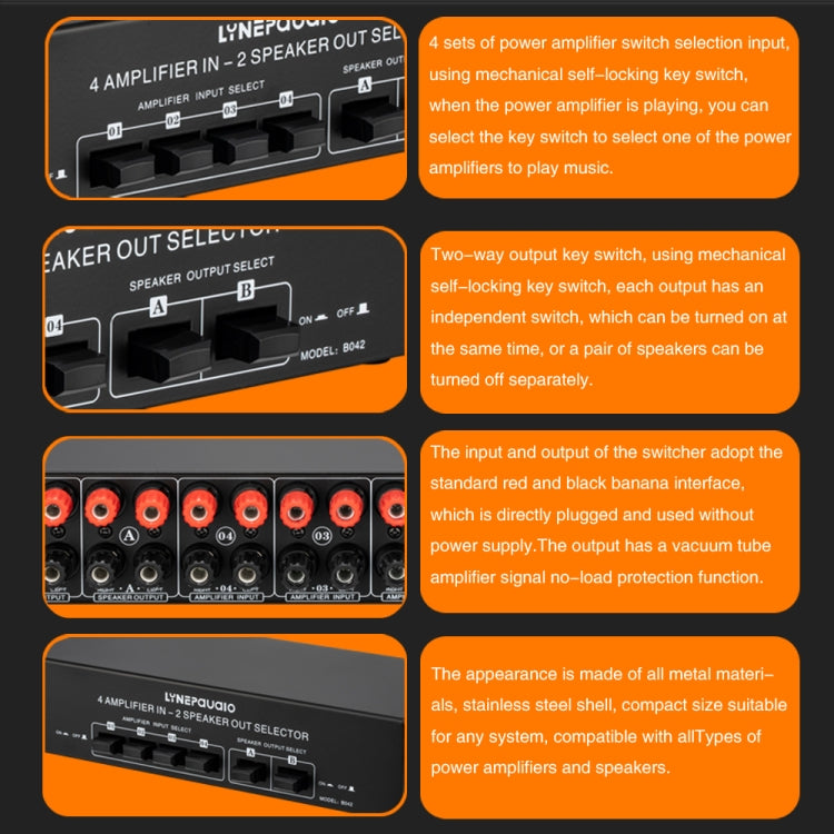 4 Input 2 Output Power Amplifier And Speaker Switcher Speaker Switch Splitter Comparator 300W Per Channel Without Loss Of Sound Quality, 4 In 2 Out