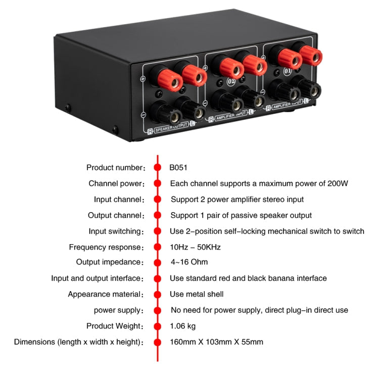 B051 2 Input And 1 Output Power Amplifier And Speaker Selection Switcher Output With Volume Adjustment 2 Power Amplifiers Audio Switcher Switch Distribution Comparator, B051