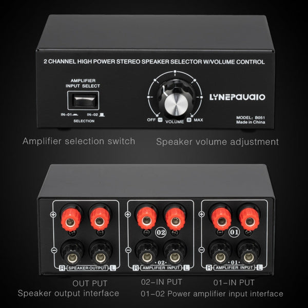 B051 2 Input And 1 Output Power Amplifier And Speaker Selection Switcher Output With Volume Adjustment 2 Power Amplifiers Audio Switcher Switch Distribution Comparator, B051
