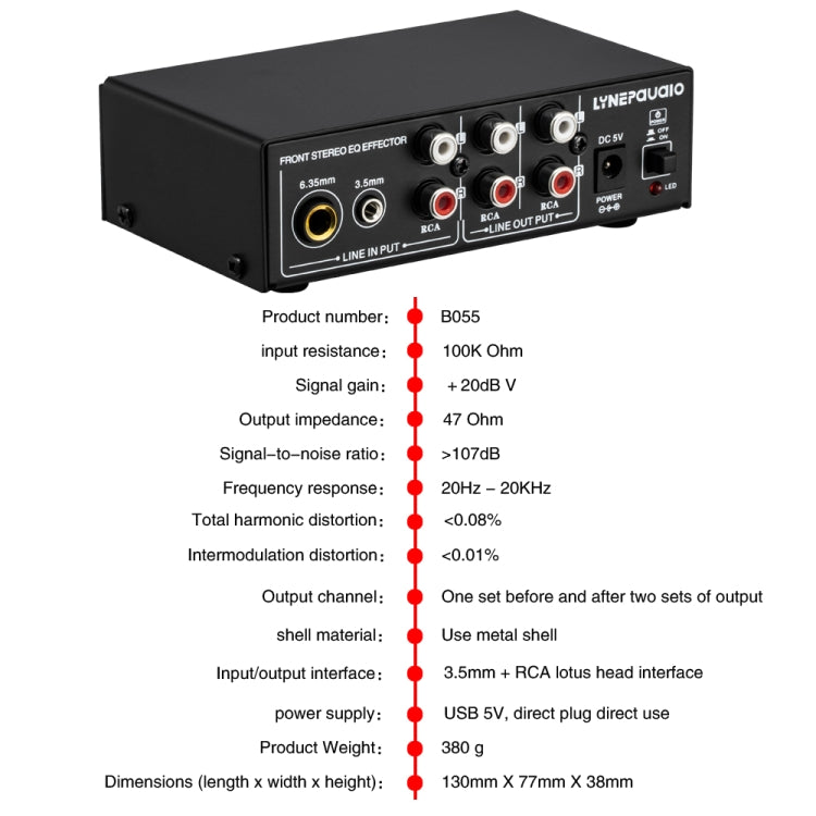 3-Channel Mixer Front Stereo Amplifier High / Mid / Bass Adjuster, USB 5V Power Supply, US Plug, B056