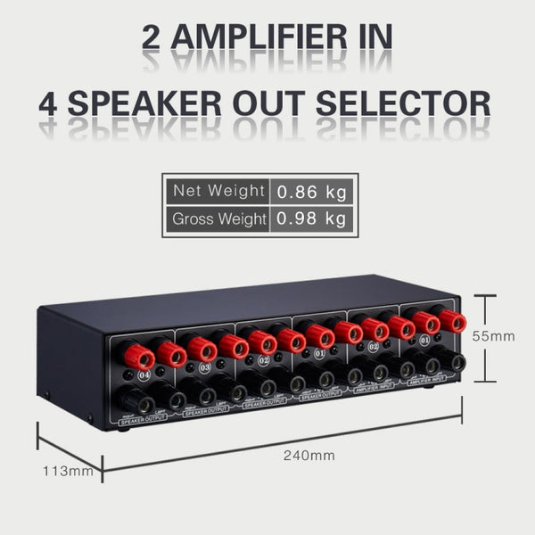 B032 2-in 4-out Power Amplifier Sound Switcher Speaker  Lossless Sound Quality 300W Per Channel Switch Distributor Comparator with Headset Monitoring Function / Audio Input