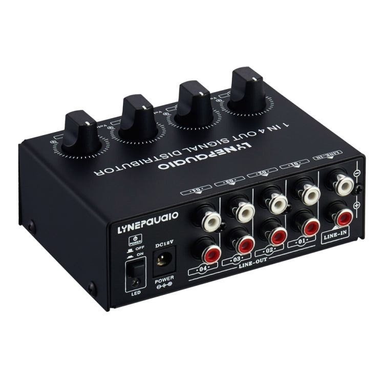 1-In 4-Out Front Stereo Signal Amplifier, Independent Output Volume Adjustment RCA Interface No Loss  Allocator, US Plug, B029