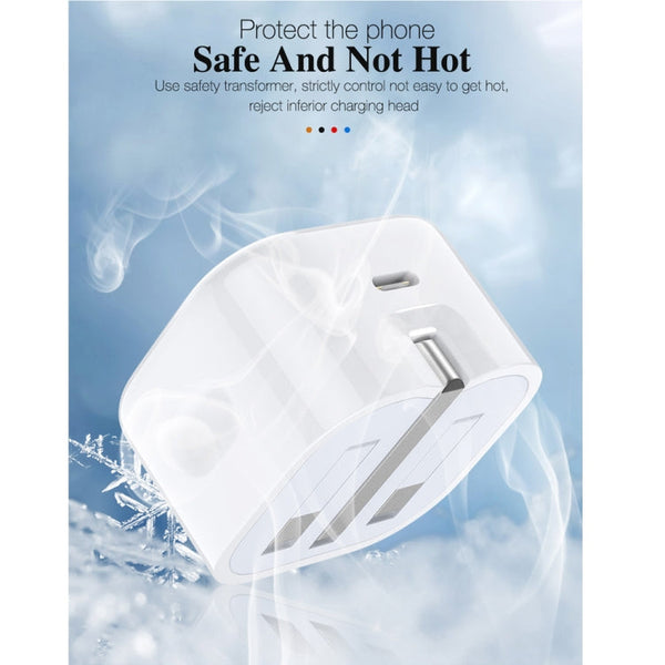 A2344 20W PD 3.0 Type-C / USB-C Folding Travel Charger + USB-C / Type-C to Type-C Fast Charging Data Cable Set, UK Plug, Length: 2m