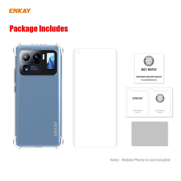For Xiaomi Mi 11 Ultra Hat-Prince ENKAY Clear TPU Shockproof Case Soft Anti-slip Cover + 3D Full Screen PET Curved Hot Bending HD Screen Protector Soft Film Support Fingerprint Unlock, For Xiaomi Mi 11 Ultra