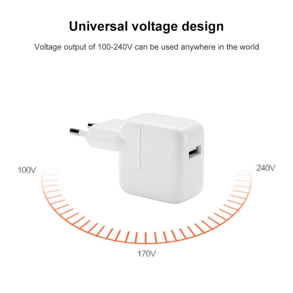12W USB Charger + USB to 8 Pin Data Cable for iPad / iPhone / iPod Series, EU Plug