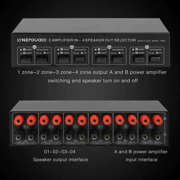 2-in 4-out Power Amplifier Speaker Switcher Splitter Comparator 300W Per Channel Without Loss Of Sound Quality, B048