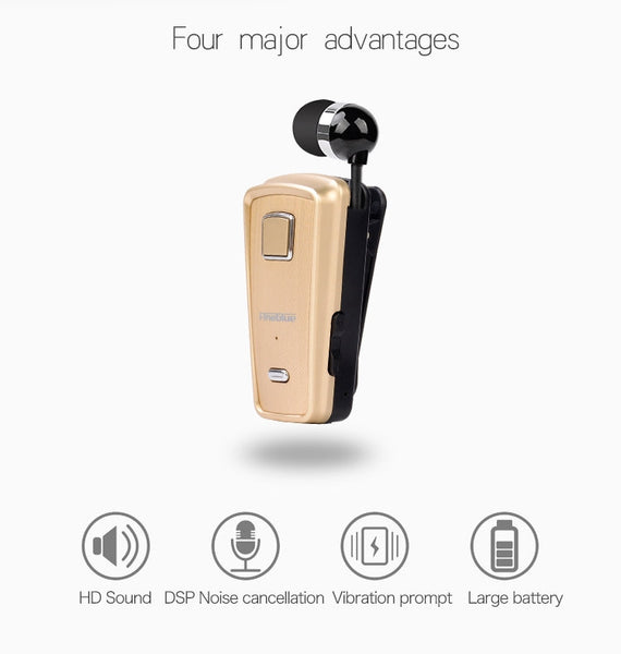 F980 CSR4.1 Retractable Cable Caller Vibration Reminder Anti-theft Bluetooth Headset, White