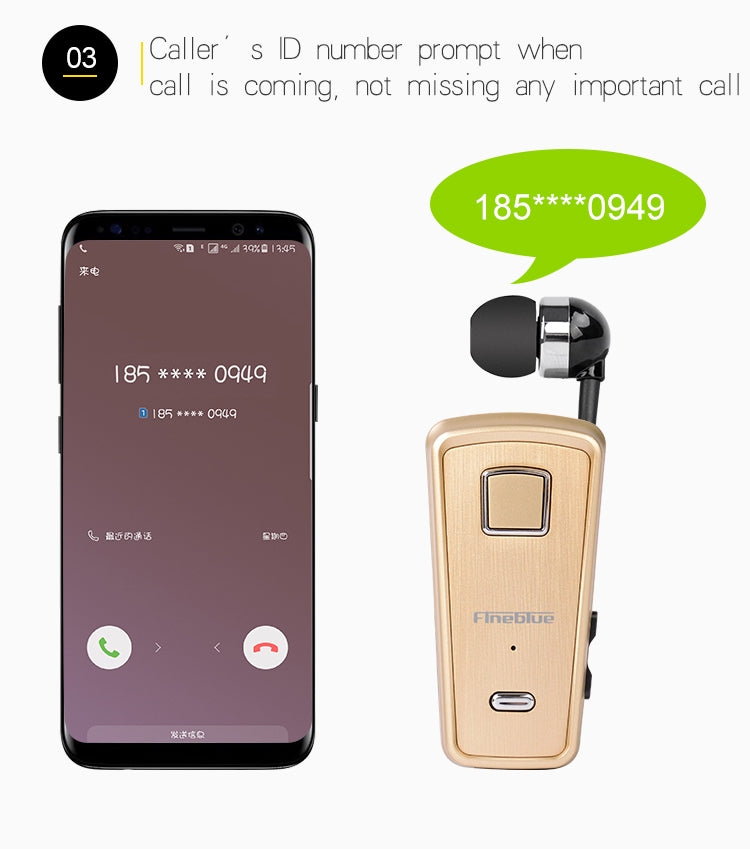 F980 CSR4.1 Retractable Cable Caller Vibration Reminder Anti-theft Bluetooth Headset, White