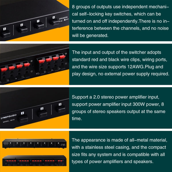100W 1 In 8 Out Power Amplifier Box Distribute Switcher Loudspeaker