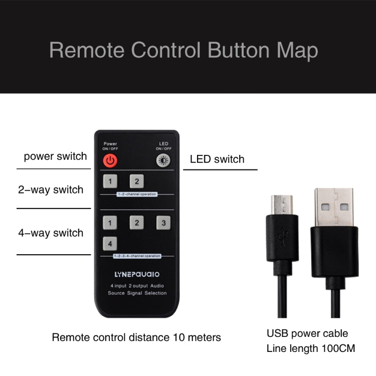 4 In 2 Out / 2 In 4 Out RCA Audio Signal Selector Switch Device with Remote Control