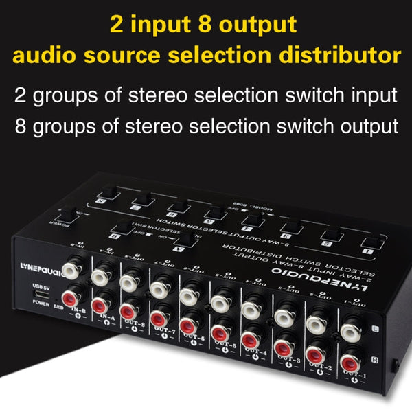 2 In 8 Out RCA Audio Frequency Signal Select Switch Distributor, 2 In 8 Out