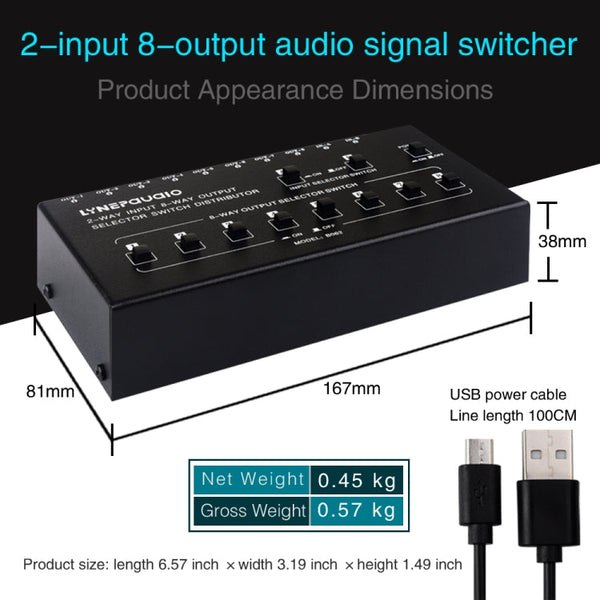 2 In 8 Out RCA Audio Frequency Signal Select Switch Distributor, 2 In 8 Out