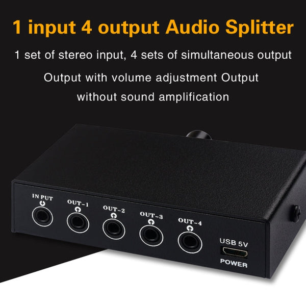 1 In 4 Out Audio Frequency Signal Splitter Distribute Device, Non Consumption, 3.5mm Interface Output, 1 In 4 Out 3.5mm Interface