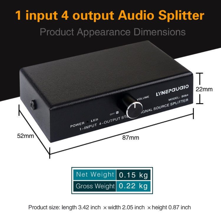 1 In 4 Out Audio Frequency Signal Splitter Distribute Device, Non Consumption, 3.5mm Interface Output, 1 In 4 Out 3.5mm Interface