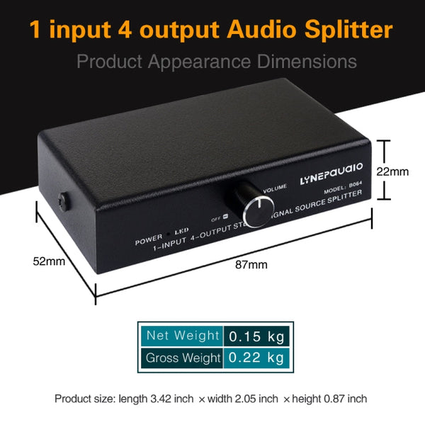 1 In 4 Out Audio Frequency Signal Splitter Distribute Device, Non Consumption, 3.5mm Interface Output, 1 In 4 Out 3.5mm Interface