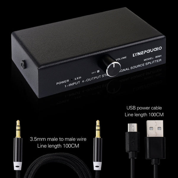 1 In 4 Out Audio Frequency Signal Splitter Distribute Device, Non Consumption, 3.5mm Interface Output, 1 In 4 Out 3.5mm Interface