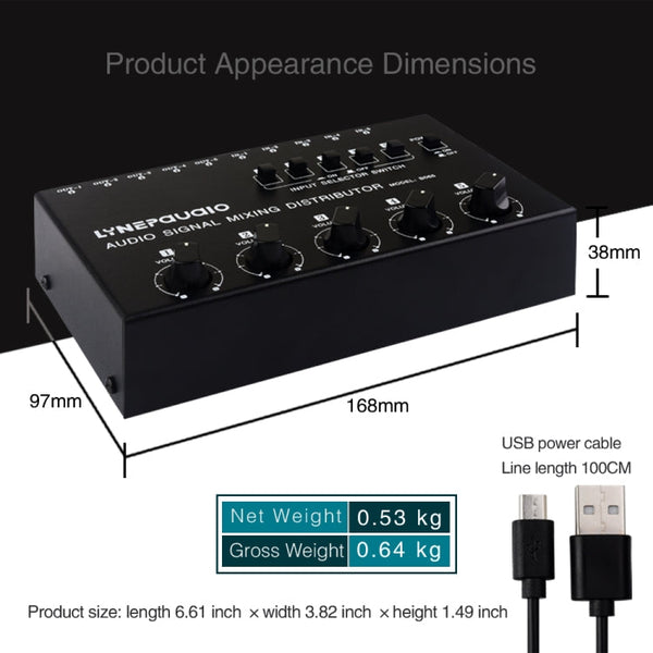 5 In 5 Out Audio Signal Selector Sound Mixing Distribute Device Input Independent Switch, 5 In 5 Out