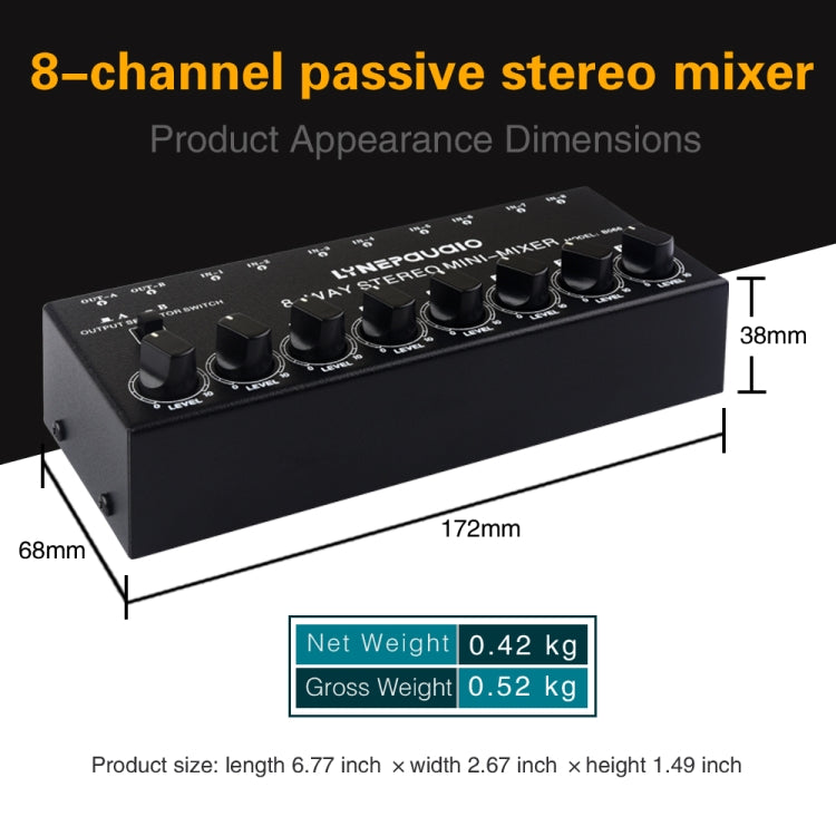 B066 Mini Stereo 8 Channel RCA Non Source Sound Passive Mixer, No Power Supply, 8 Channel RCA