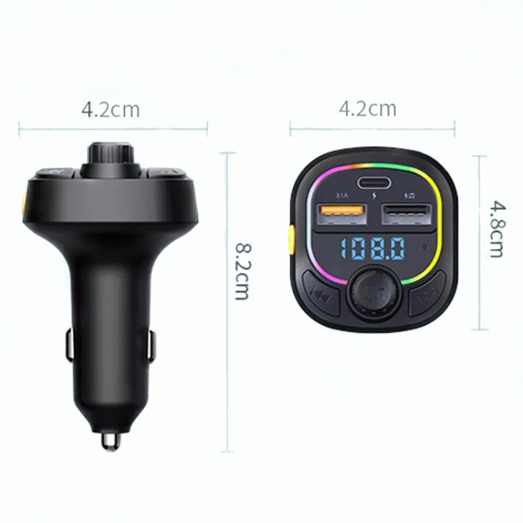 C28 Fast Charging Atmosphere Light Handsfree Car Kit Car Mp3 Player Stereo FM Transmitter, C28