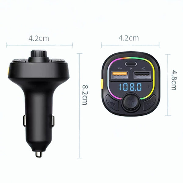 C28 Fast Charging Atmosphere Light Handsfree Car Kit Car Mp3 Player Stereo FM Transmitter, C28