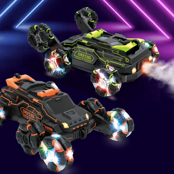 MoFun JC03 2.4G remote control six-wheel stunt car 360 degree swing arm without dead angle drift spray remote control car, MoFun JC03 (Green)