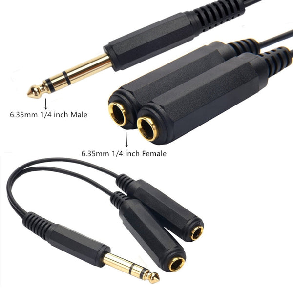 JUNSUNMAY 6.35mm 1/4 inch Male to Dual Female Stereo Audio Jack Adapter Cable, Length: 20cm, 6.35mm M to 2 x F 20cm