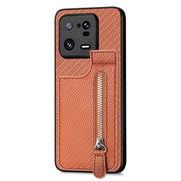 Carbon Fiber Vertical Flip Zipper Phone Case