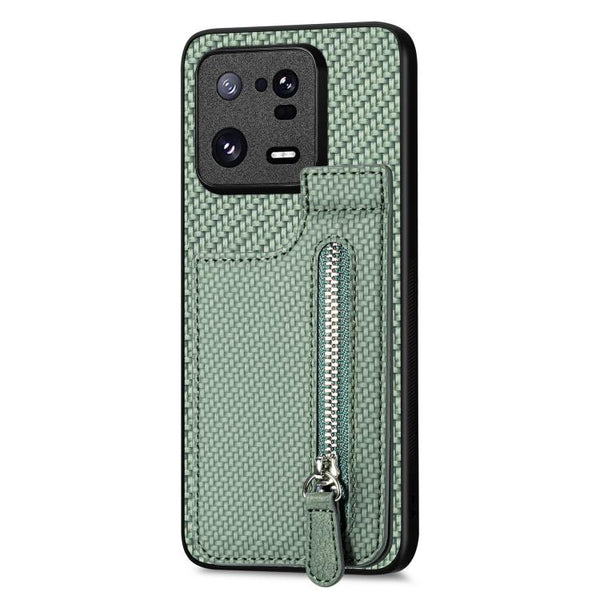 Carbon Fiber Vertical Flip Zipper Phone Case