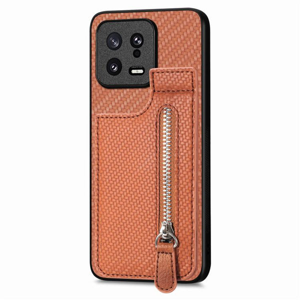 Carbon Fiber Vertical Flip Zipper Phone Case